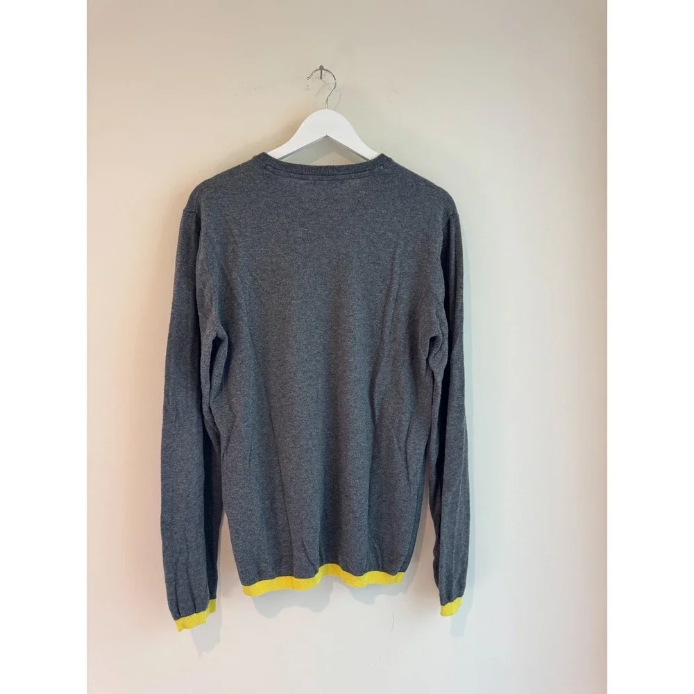 Armani Exchange A|X Men's Grey V-Neck Cotton Cashmere Sweater Yellow Trim Sz  XL